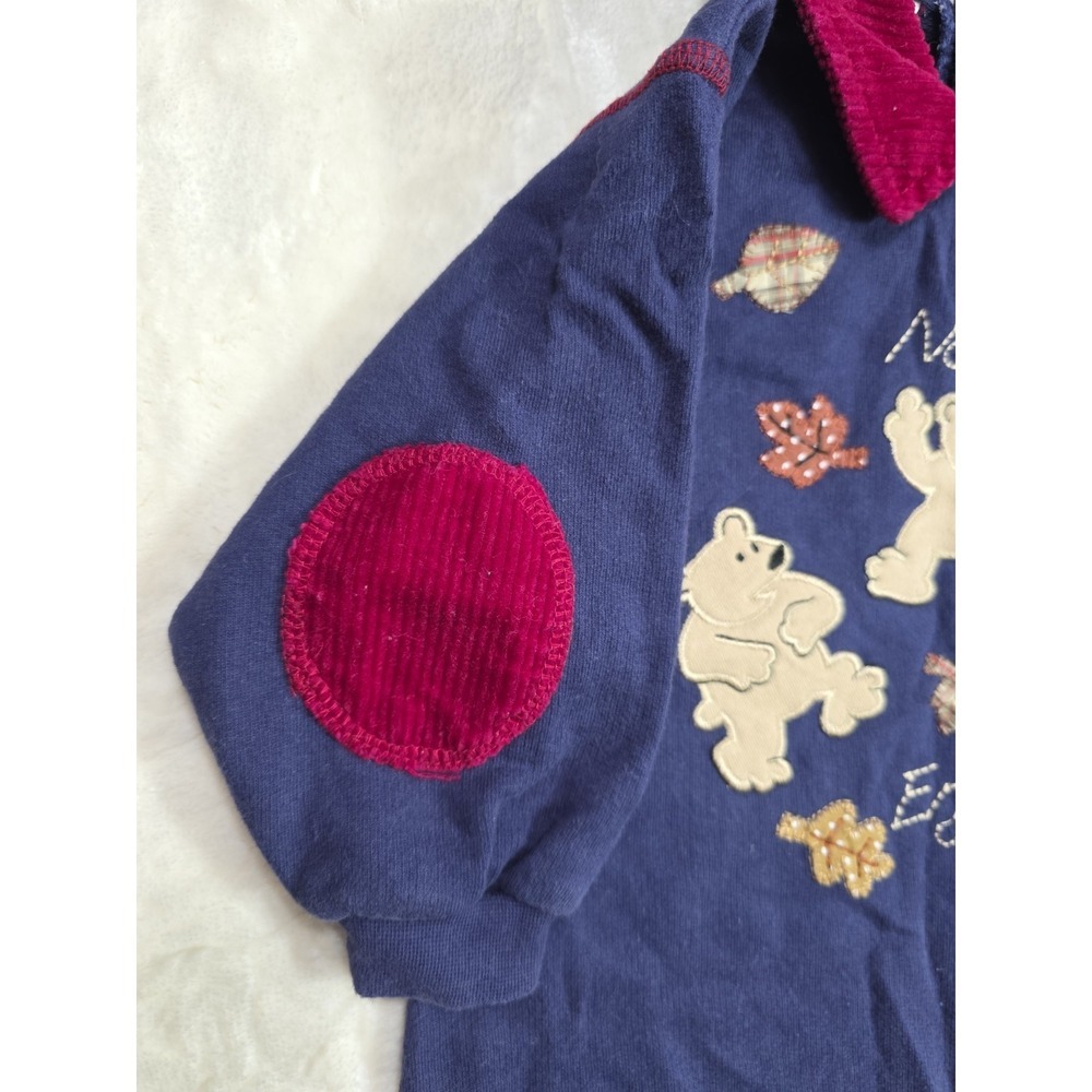 Vintage 90s Class Club Baby Romper Bears Nature Navy Red Unisex 6/9M - Picture 3 of 7